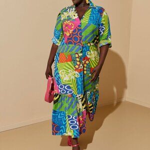 Abstract Print Midaxi Dress